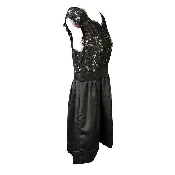 Eliza J Dress‎ Women 8P Black Floral Lace Sleeveless Boat Neck Little Black Chic - Picture 6 of 14